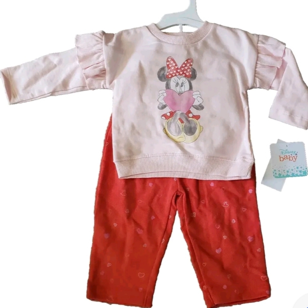 Disney Baby Minnie Mouse Valentine's Day 2 Piece Set Size 6-9 months NEW Pink